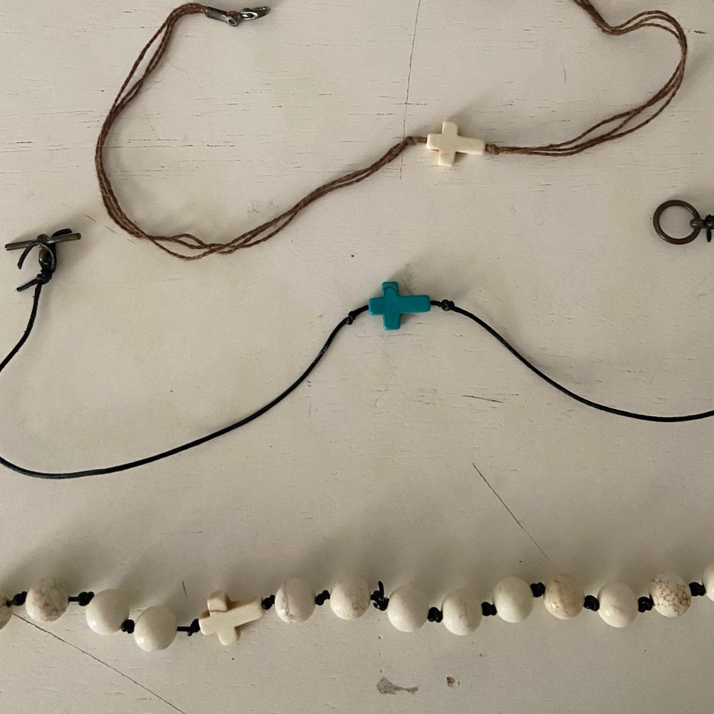 bundle of 3 handmade cross choker necklaces